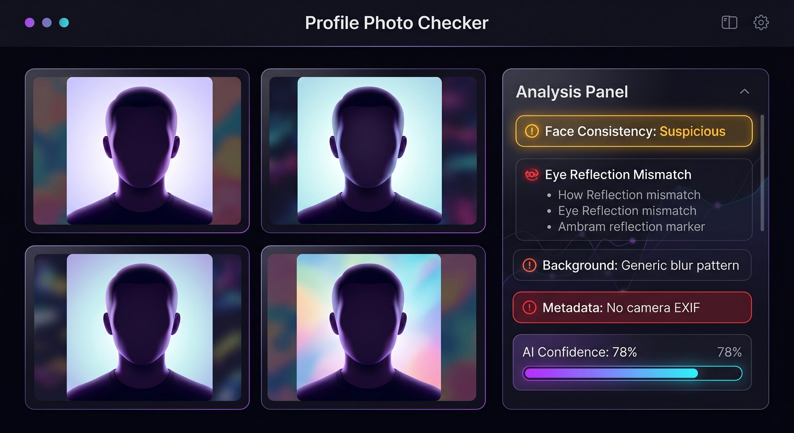 Foto de perfil analizada con foco en ojos y accesorios